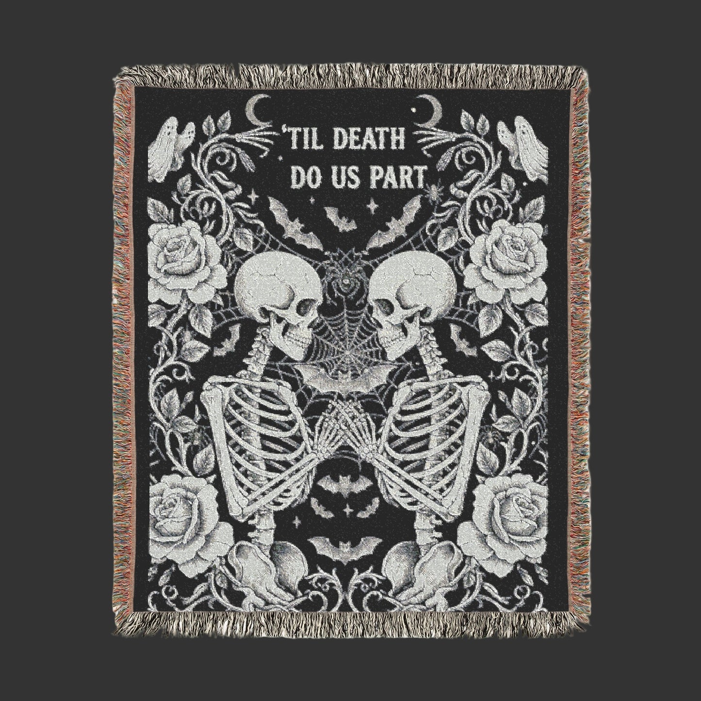Skeleton Lovers Woven Blanket |Gothic Wedding Blanket | Halloween Blanket