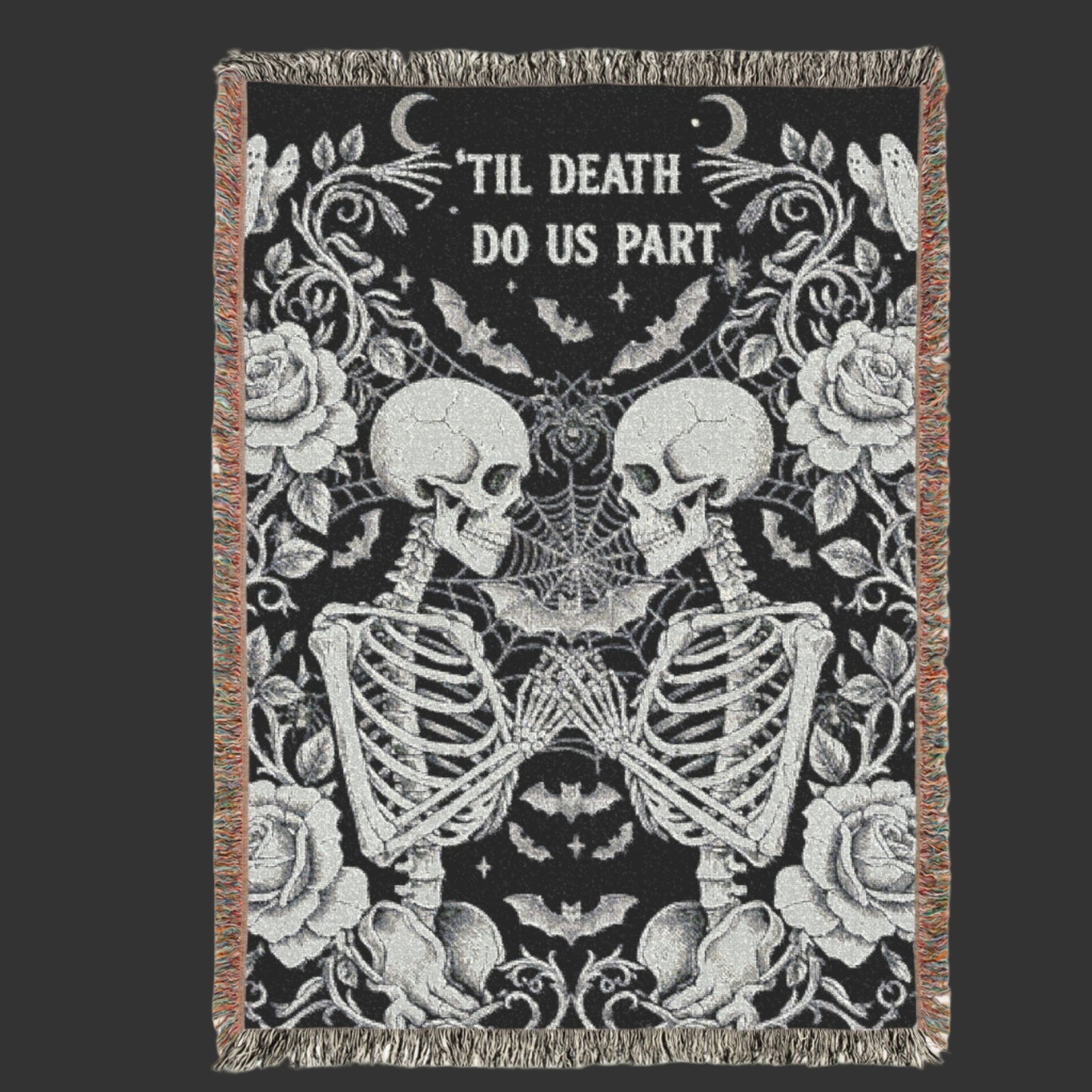 Skeleton Lovers Woven Blanket |Gothic Wedding Blanket | Halloween Blanket