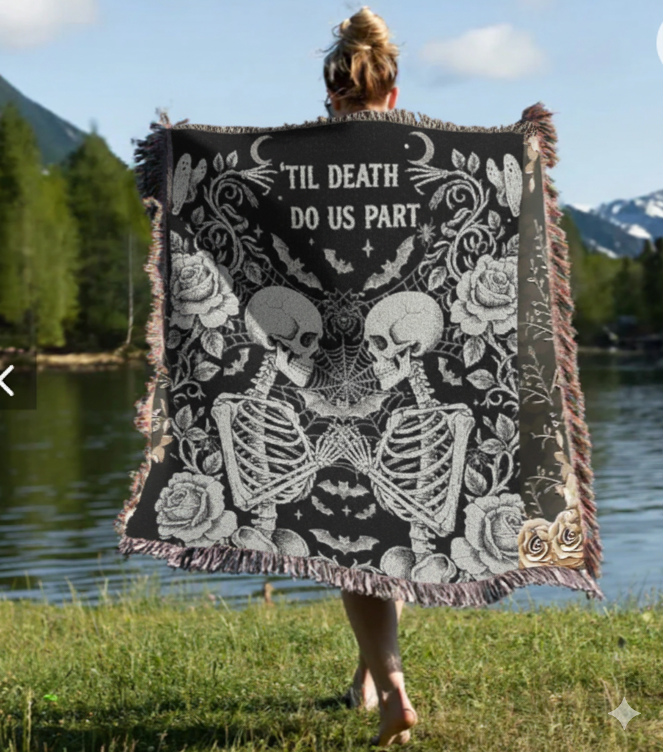 Skeleton Lovers Woven Blanket |Gothic Wedding Blanket | Halloween Blanket