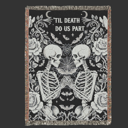 Skeleton Lovers Woven Blanket |Gothic Wedding  Blanket | Halloween Blanket