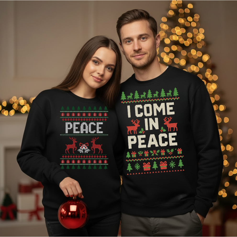 Peace I Come In Peace | Ugly Christmas Sweater | Funny Couples Sweatshirt