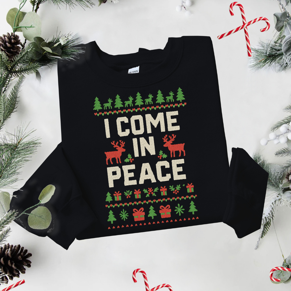 Peace I Come In Peace | Ugly Christmas Sweater | Funny Couples Sweatshirt
