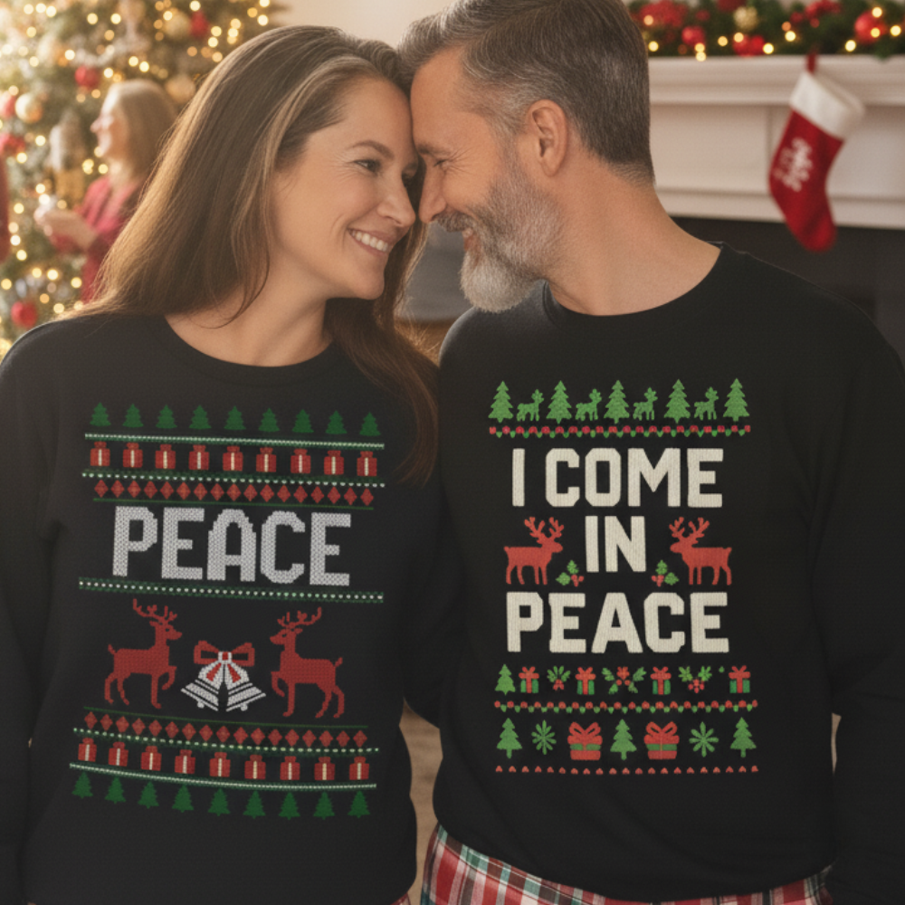 Peace I Come In Peace | Ugly Christmas Sweater | Funny Couples Sweatshirt