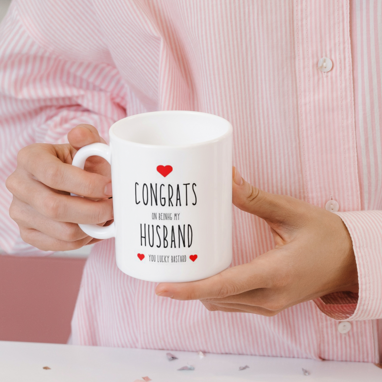 Funny - Congrats Husband, Congrats Wife Lucky Bastard White Mug