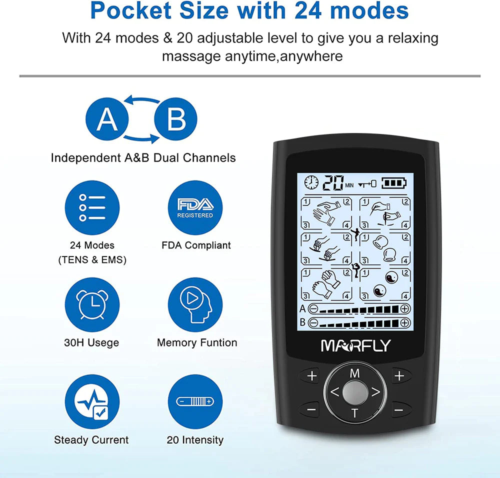 Drug-Free Pain Relief! TENS/EMS Unit. 24 Modes